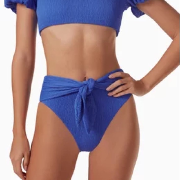Agua Bendita Blue High Waisted Front Tie Bikini Bottoms - Picture 1 of 5